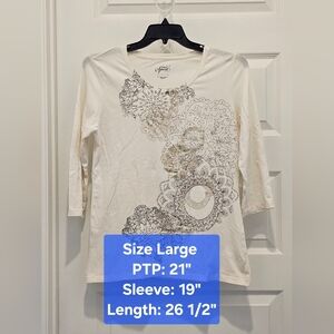 Style & Co. Sport Cream Graphic 3/4 Sleeve Top, EUC, Size Large